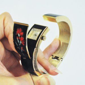 SOLD- VTG Hidden Secret SWISS Watch Handpainted Bracelet